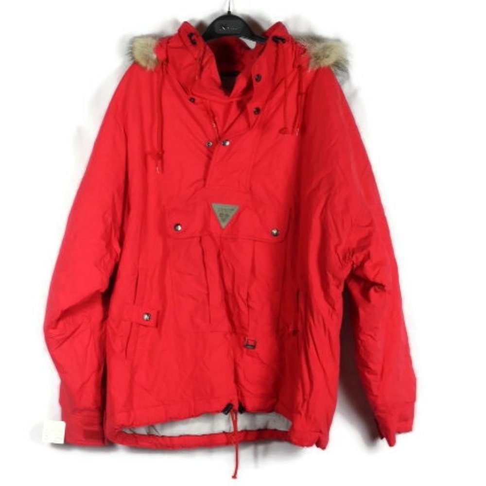 Fera Red Men's Jacket Faux Fur Trim Hoodie Drawstrings Front Full Zip M/40